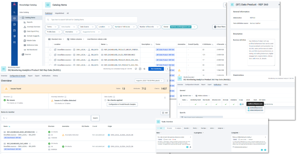Ataccama connects catalogue items and business terms with quality monitoring, anomaly detection and follow-up tasks.